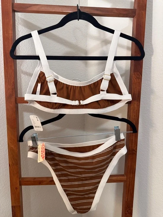 Free People Movement KYA Marlow Top (XL) & Josie Bottom (L)Toffee Stripe Bikini - Picture 3 of 8
